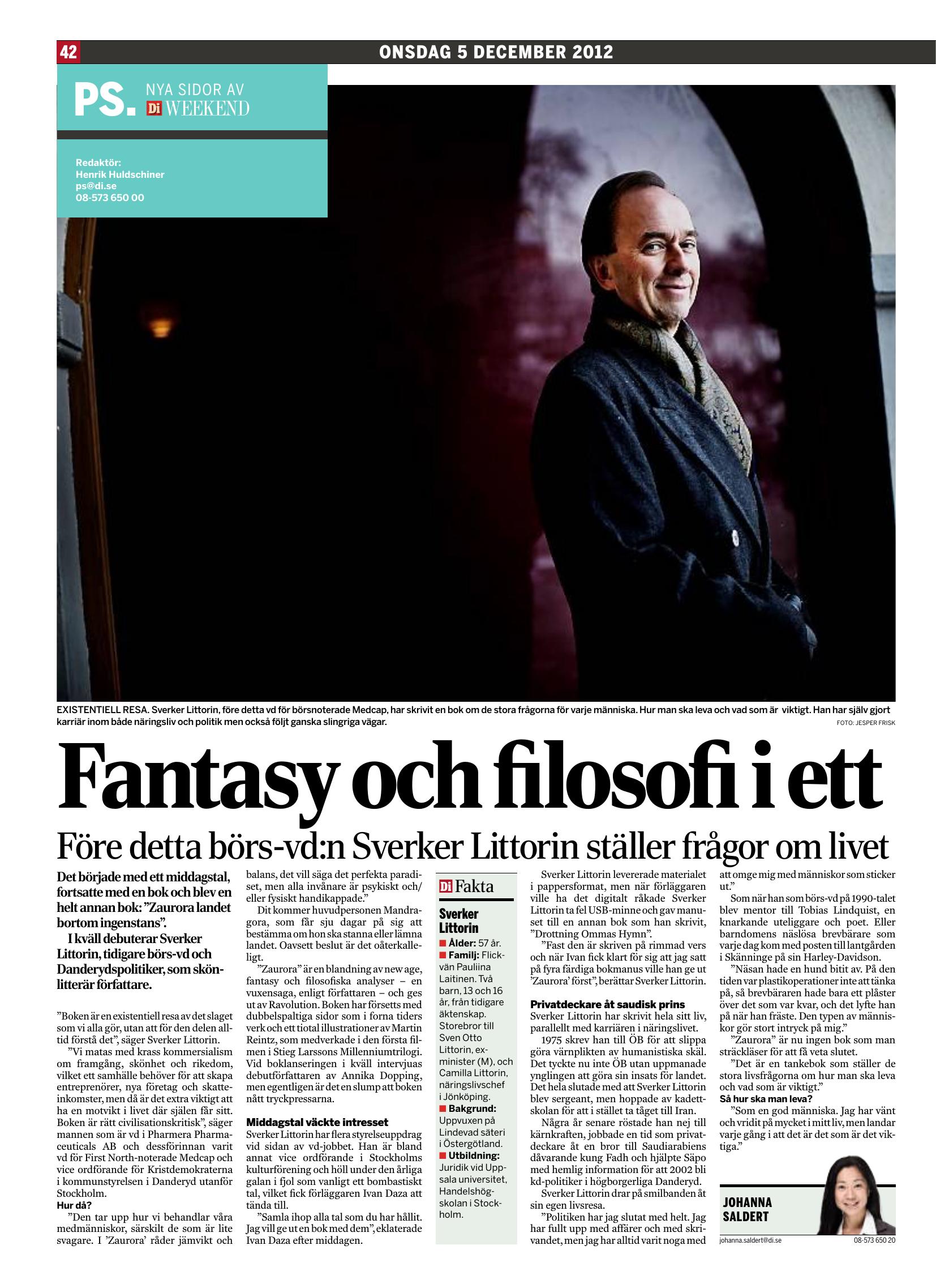 Artikel i Dagens Industri Weekend om Sverker Littorin